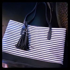 Navy striped tote bag
